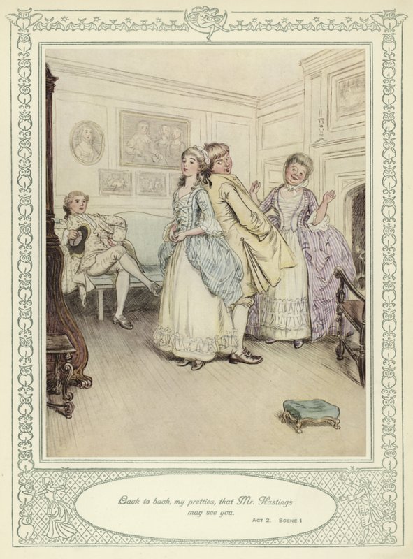 Kuvitus Goldsmithin teokseen She Stoops to Conquer (Hän pyrkii valloittamaan) tekijältä Hugh Thomson