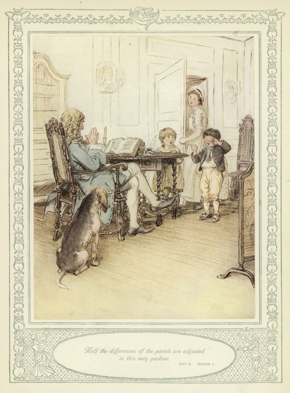 Kuvitus Goldsmithin teokseen She Stoops to Conquer (Hän pyrkii valloittamaan) tekijältä Hugh Thomson