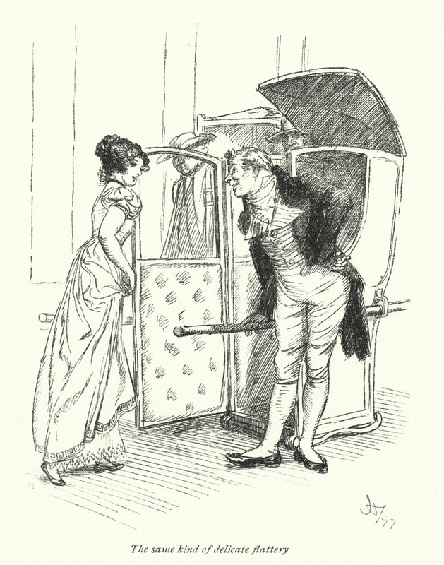 Kuvitus Northanger Abbeylle, kirjoittanut Jane Austen (litho) tekijältä Hugh Thomson