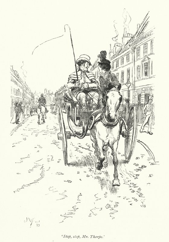 Kuvitus Northanger Abbeylle, kirjoittanut Jane Austen (litho) tekijältä Hugh Thomson