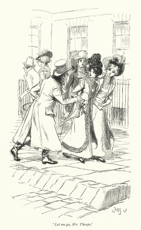 Kuvitus Northanger Abbeylle, kirjoittanut Jane Austen (litho) tekijältä Hugh Thomson
