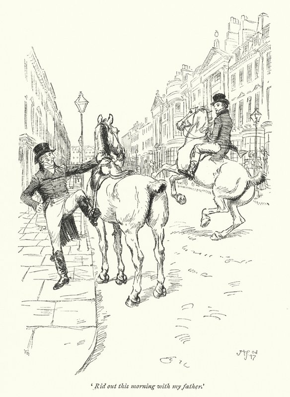 Kuvitus Northanger Abbeylle, kirjoittanut Jane Austen (litho) tekijältä Hugh Thomson