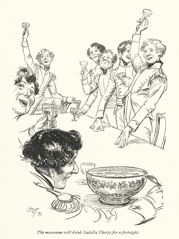 Kuvitus Northanger Abbeylle, kirjoittanut Jane Austen (litho) tekijältä Hugh Thomson