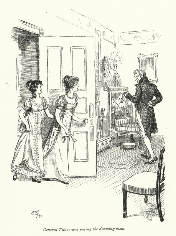 Kuvitus Northanger Abbeylle, kirjoittanut Jane Austen (litho) tekijältä Hugh Thomson