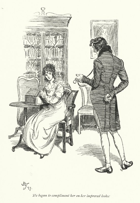 Jane Austenin kuvitus suostutteluun (litho) tekijältä Hugh Thomson