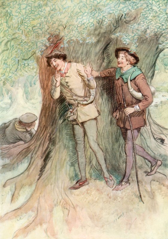 Kuvitus Shakespearen Kuten haluat (väri litho) tekijältä Hugh Thomson