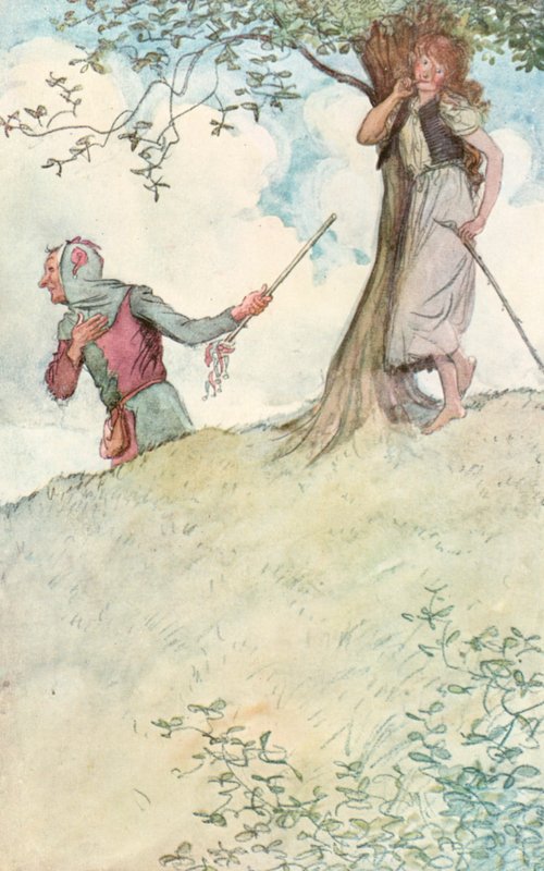 Kuvitus Shakespearen Kuten haluat (väri litho) tekijältä Hugh Thomson