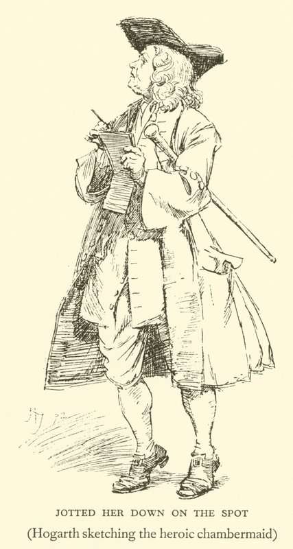 Merkitsi hänet Down on the Spotin, Hogarth luonnostelee sankarillista kammiota (kaiverrus) tekijältä Hugh Thomson