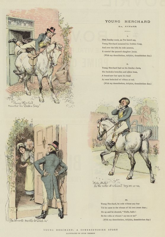 Nuori Herchard, Somersetshiren tarina (chromolitho) tekijältä Hugh Thomson