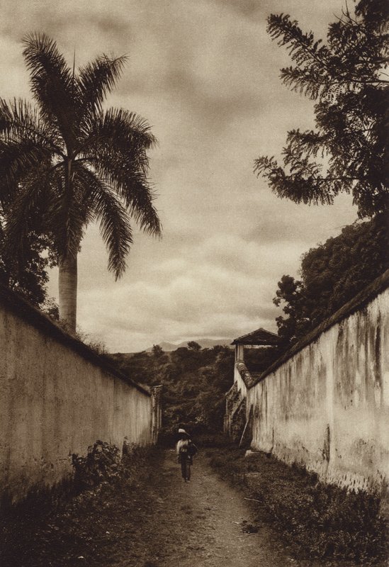 Meksiko: Cuernavaca, San Antonion kylään johtava katu (s/w-kuva). tekijältä Hugo Brehme