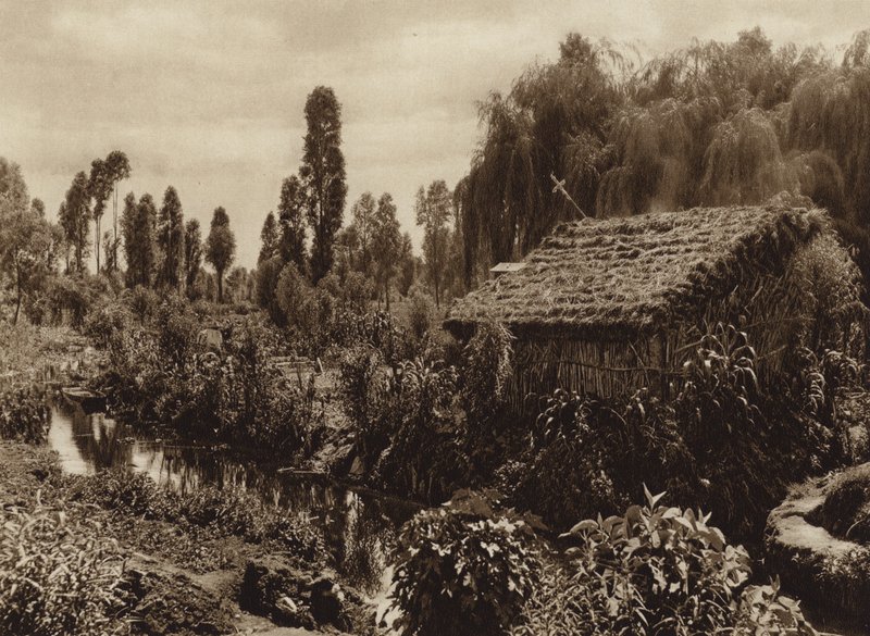 Meksiko: Xochimilco ja niin sanotut "kelluvat puutarhat" (s/w-kuva). tekijältä Hugo Brehme