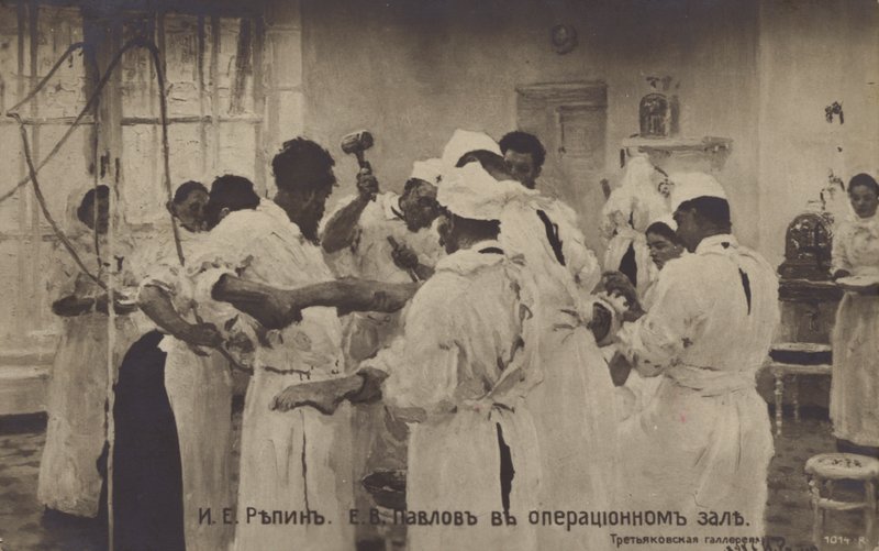 Kirurgi E Pavlov leikkaussalissa, 1888 tekijältä Ilya Efimovich after Repin