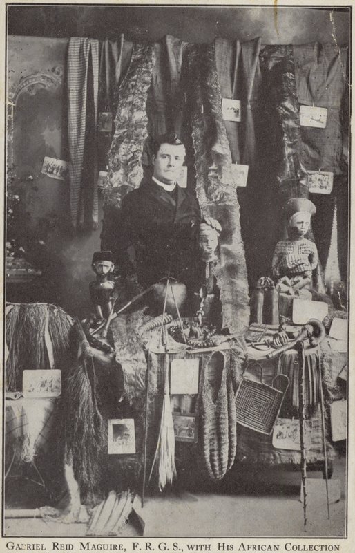 Gabriel Reid Maguire, irlantilainen tutkimusmatkailija, afrikkalaisen kokoelmansa kanssa tekijältä Irish Photographer