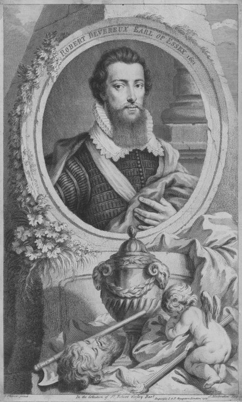Robert Devereux, Essexin toinen jaarli, englantilainen sotilas ja kuningatar Elizabeth I:n suosikki (kaiverrus) tekijältä Isaac (after) Oliver