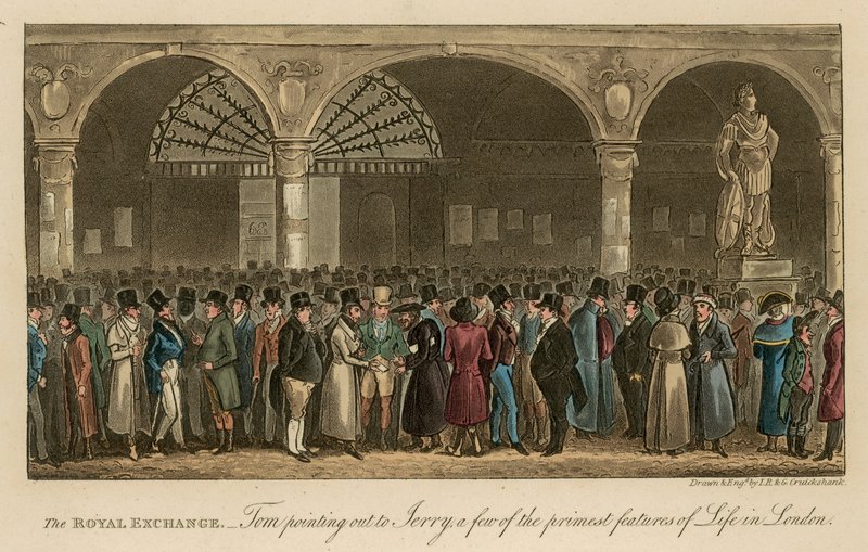 Kuninkaallinen pörssi: Tom osoittaa Jerrylle muutamia Lontoon elämän tärkeimmistä piirteistä tekijältä Isaac, Robert and George Cruikshank