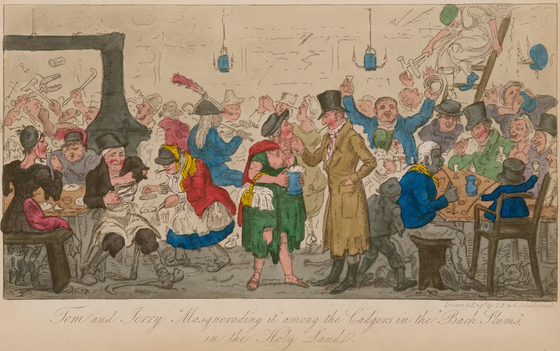 Tom ja Jerry naamioivat sen pyhien slummeissa pyhässä maassa tekijältä Isaac, Robert and George Cruikshank