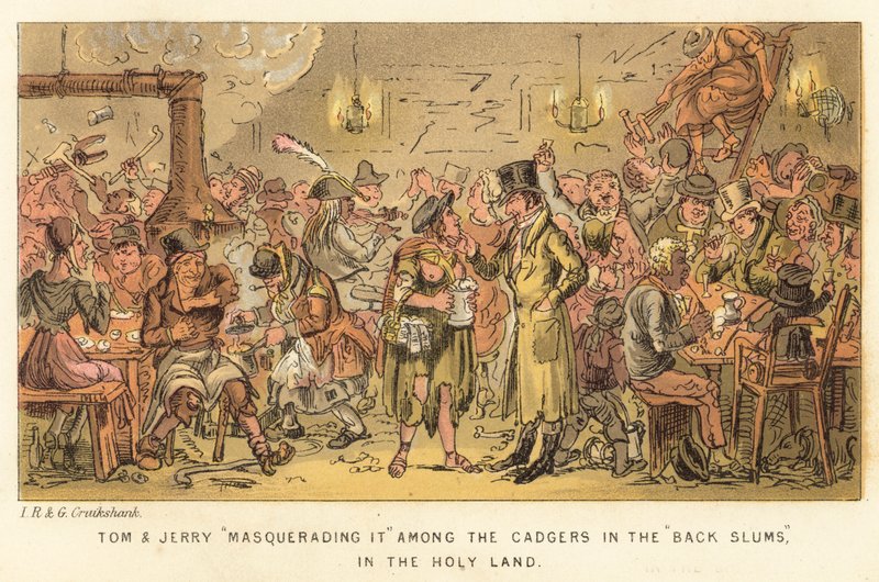 Tom ja Jerry naamioivat sen slummeissa, pyhässä maassa tekijältä Isaac, Robert and George Cruikshank