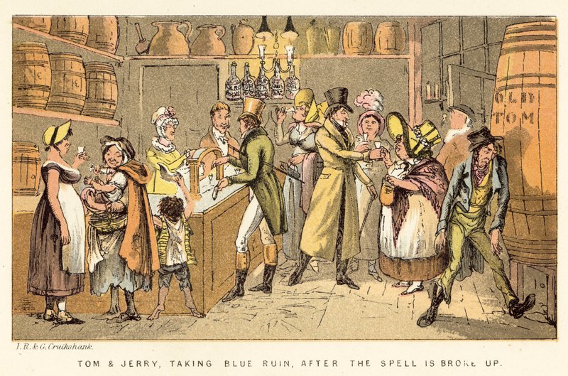 Tom ja Jerry ottavat Blue Ruinin loitsujen purkamisen jälkeen tekijältä Isaac, Robert and George Cruikshank