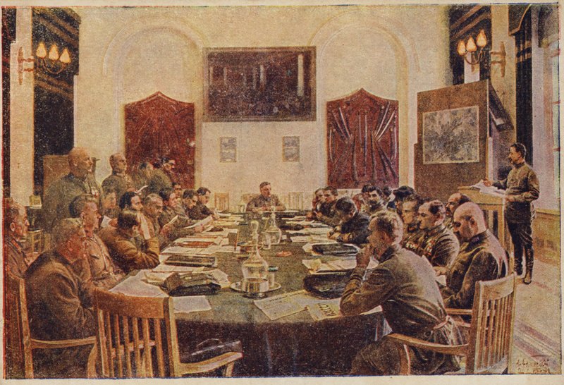 Neuvosto-Venäjän vallankumouksellisen sotilasneuvoston kokous. vuosi 1925-1934 tekijältä Isaak Israilevich Brodsky