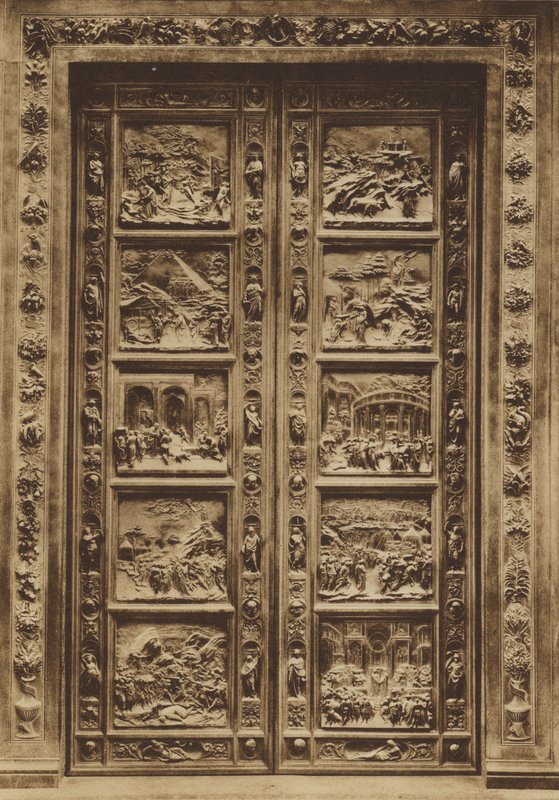 Firenze / Firenze: Kastekappeli, Pääovi, Lorenzo Ghiberti (valkoinen kuva) tekijältä Italian Photographer