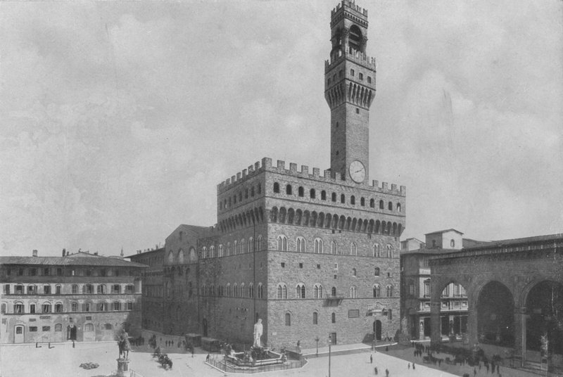 Firenze, Piazza della Signoria ja Palazzo Vecchio (valkoinen kuva) tekijältä Italian Photographer