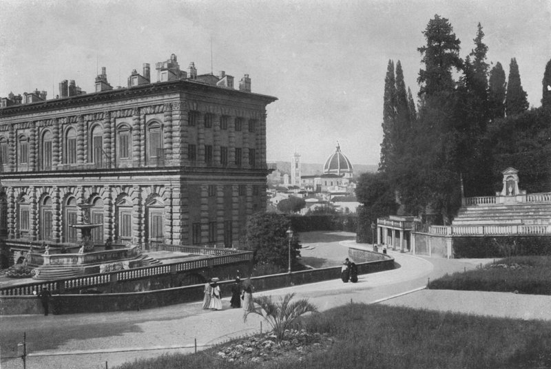 Firenze ja Palazzo Pitti, takaosa näköalalla katedraalille (valkoinen kuva) tekijältä Italian Photographer