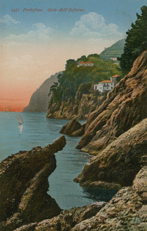 Portofino, Italia. Gola dell Inferno. Postikortti lähetetty 1913. tekijältä Italian Photographer