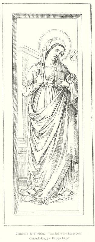 Firenzen kokoelma, Kuvataideakatemia, Annunciation, kirjoittanut Filippo Lippi (kaiverrus) tekijältä Italian School