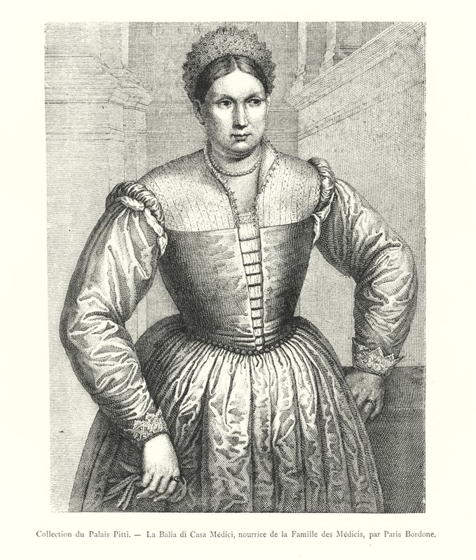 Collection du Palais Pitti, La Balia di Casa Medici, nourrice de la Famille des Medici, Paris Bordone (kaiverrus) tekijältä Italian School