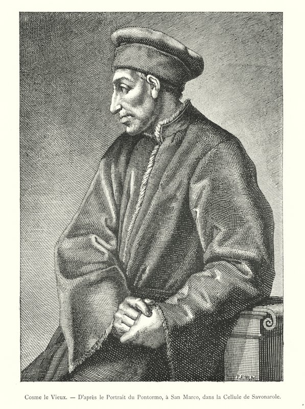 Cosimo vanhin, Pontormon muotokuvan jälkeen, San Marcossa, Savonarolan sellissä (kaiverrus) tekijältä Italian School