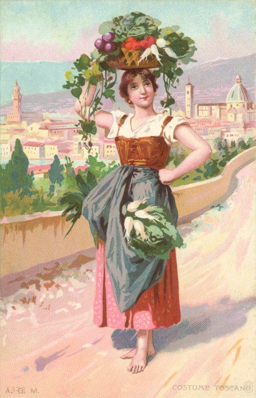 Toscanan puku (chromolitho) tekijältä Italian School