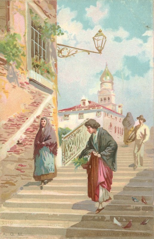 Venetsialainen puku (chromolitho) tekijältä Italian School