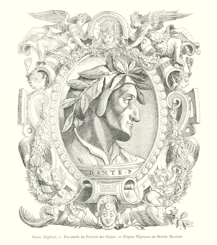 Dante Alighieri, Faksimile Giuntin muotokuvasta, British Museum -todiste (kaiverrus) tekijältä Italian School