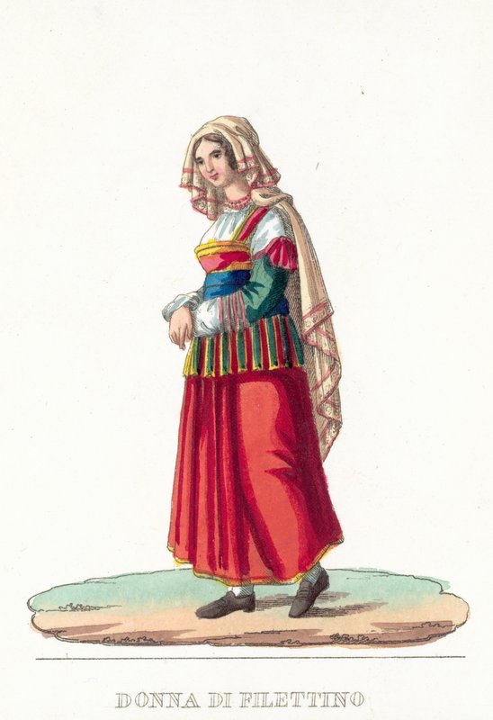 Donna Di Filettino (värillinen kaiverrus) tekijältä Italian School