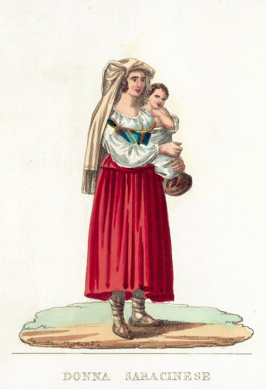 Donna Saracinese (värillinen kaiverrus) tekijältä Italian School