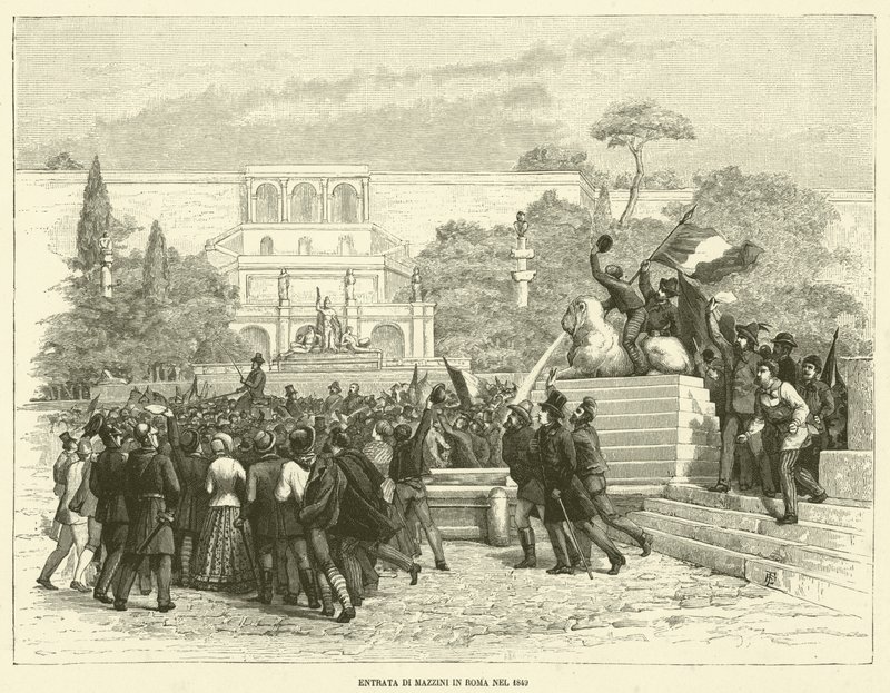 Mazzinin saapuminen Roomaan vuonna 1849 (kaiverrus) tekijältä Italian School