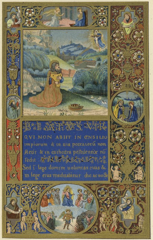 Perugialaisen Sinibaldon psalterin ensimmäinen sivu tekijältä Italian School