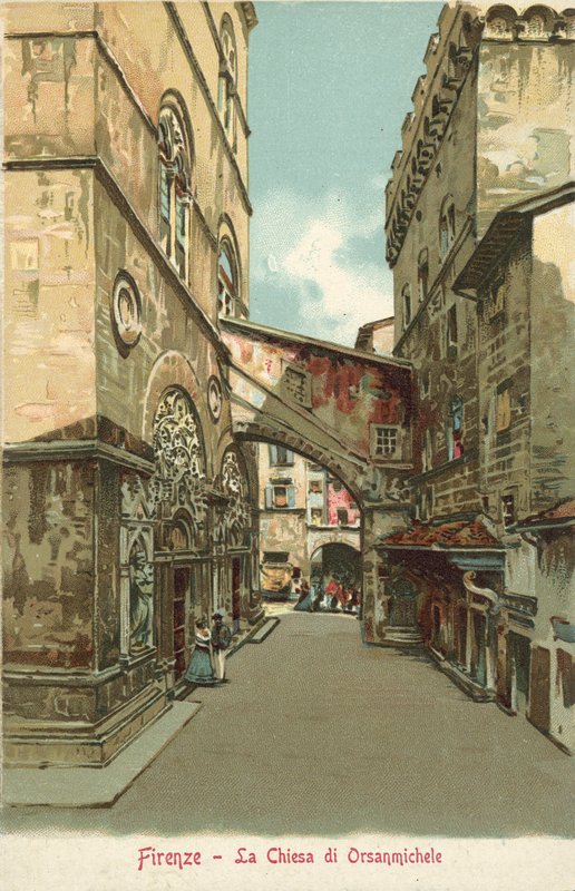 Firenze, Italia, Orsanmichelen kirkko (värilitografia) tekijältä Italian School