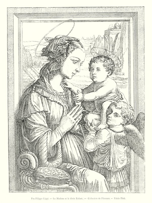 Fra Filippo Lippi, Madonna ja jumalallinen lapsi, Firenzen kokoelma, Palazzo Pitti (kaiverrus) tekijältä Italian School