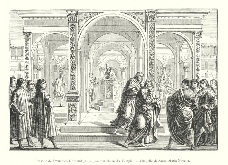 Domenico Ghirlandajon fresko, Chasing Joachim temppelistä, Santa Maria Novellan kappeli (kaiverrus) tekijältä Italian School