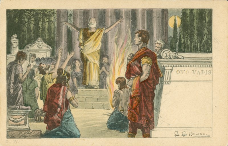 Kuvitus Henryk Sienkiewiczin romaaniin Quo Vadis (värilitografia). tekijältä Italian School
