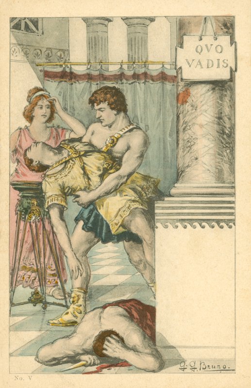 Kuvitus Henryk Sienkiewiczin romaaniin Quo Vadis (värilitografia). tekijältä Italian School
