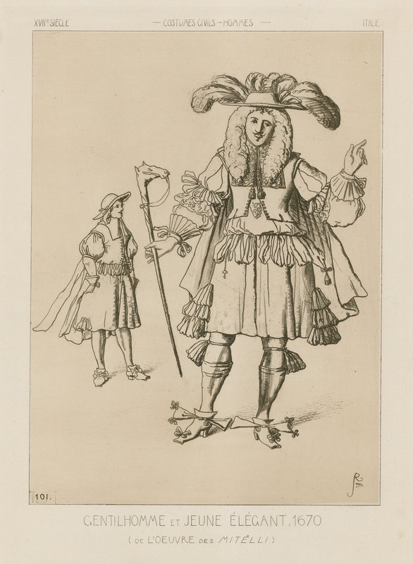 Italialainen herrasmies ja tyylikäs nuori mies, 1670 tekijältä Italian School