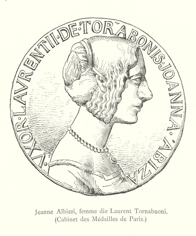 Jeanne Albizzi, Laurent Tornabuonin vaimo, Cabinet des Medailles de Paris (kaiverrus) tekijältä Italian School