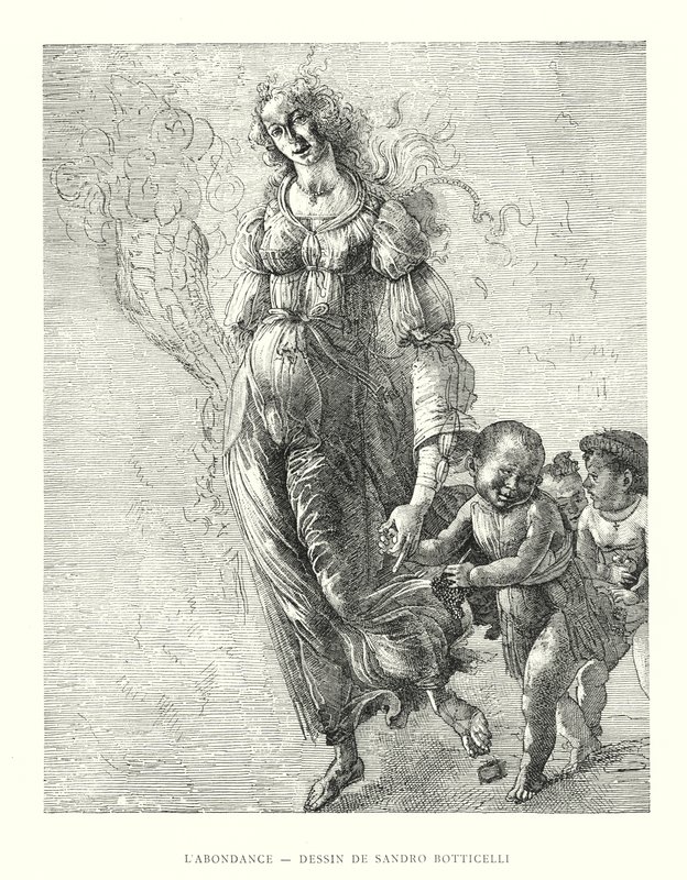 Abundance, piirustus Sandro Botticelli (kaiverrus) tekijältä Italian School