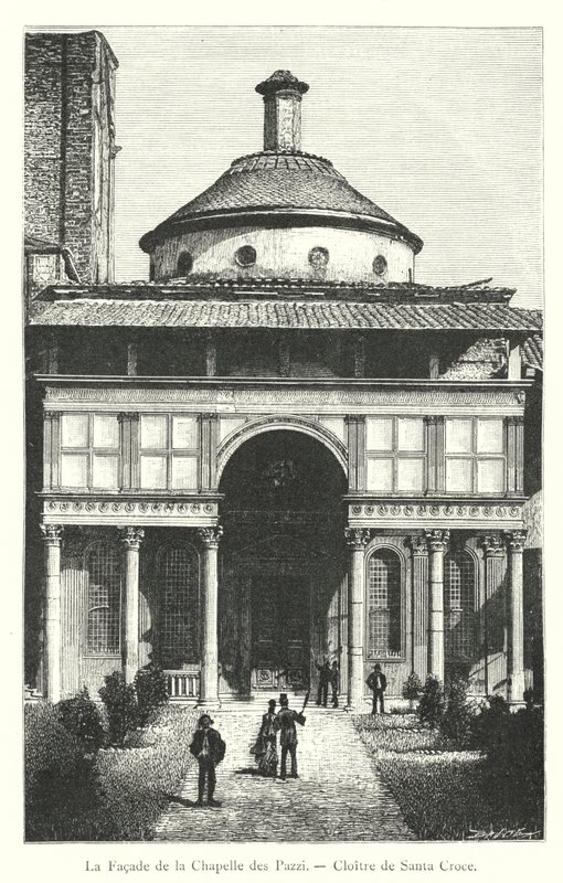 Pazzin kappelin julkisivu, Santa Crocen luostari (kaiverrus) tekijältä Italian School