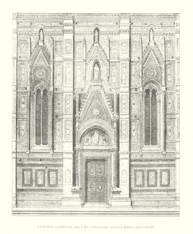 Kanoninen portti, Cote du Campanile, Sainte-Marie-des-Fleurs (kaiverrus) tekijältä Italian School