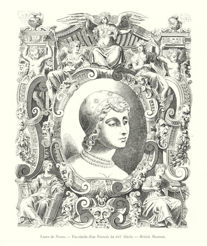 Laure de Noves, faksimile 1500-luvun muotokuvasta, British Museum (kaiverrus) tekijältä Italian School