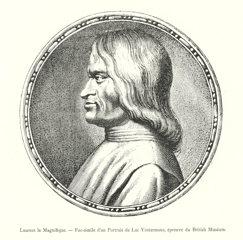 Lawrence the Magnificent, faksimile Luc Vostermansin muotokuvasta, British Museum -todiste (kaiverrus) tekijältä Italian School