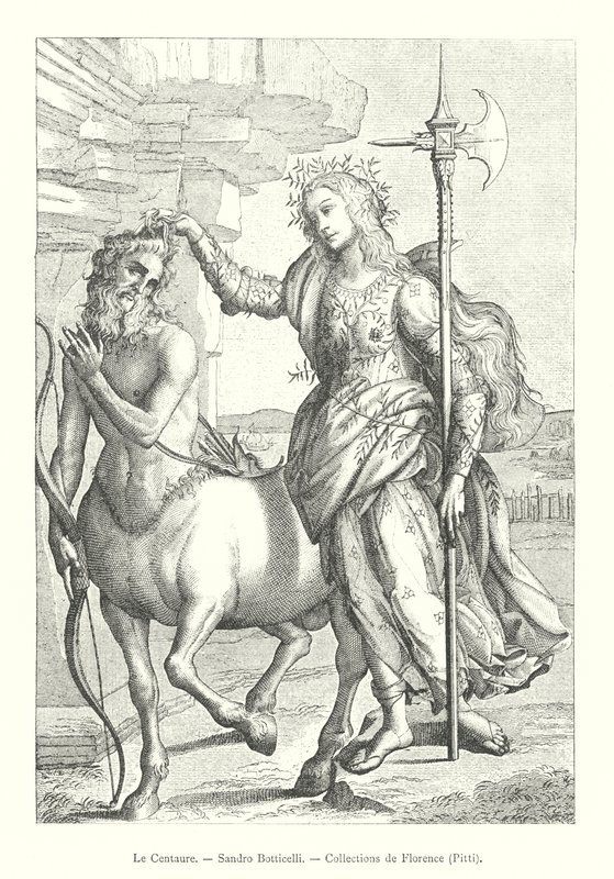 Le Centaure, Sandro Botticelli, Collections de Florence, Pitti (kaiverrus) tekijältä Italian School